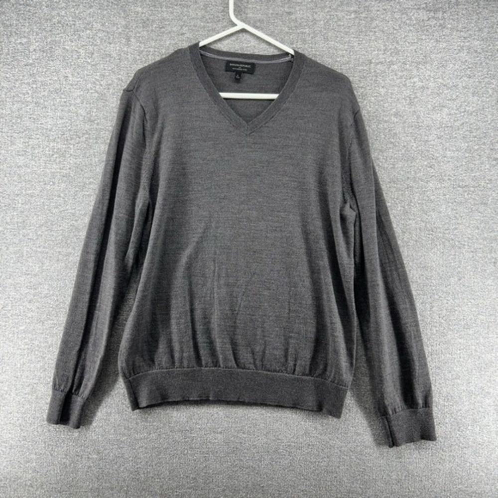 Banana Republic Sweater Men Size Large Gray 100% Merino Wool‎ Winter